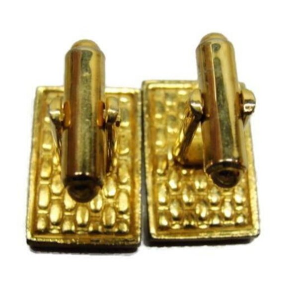 Gold Tone Cufflinks Lizard Leather Inserts Speidel Vintage Cuff Links Tux Shirt - Picture 10 of 11